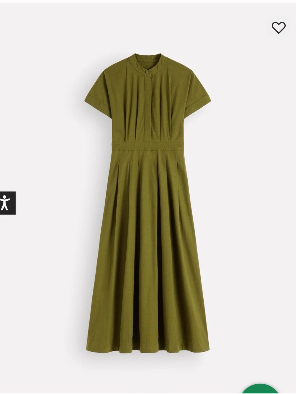 Boden Olive Green Pleated Short-Sleeve Maxi Dress